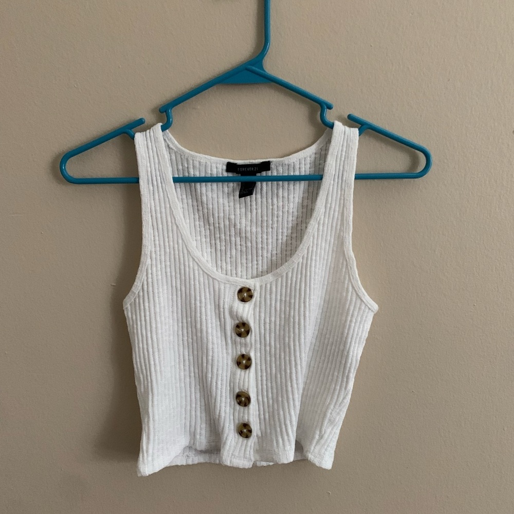 F21 white crop tank top button up tortoise shell